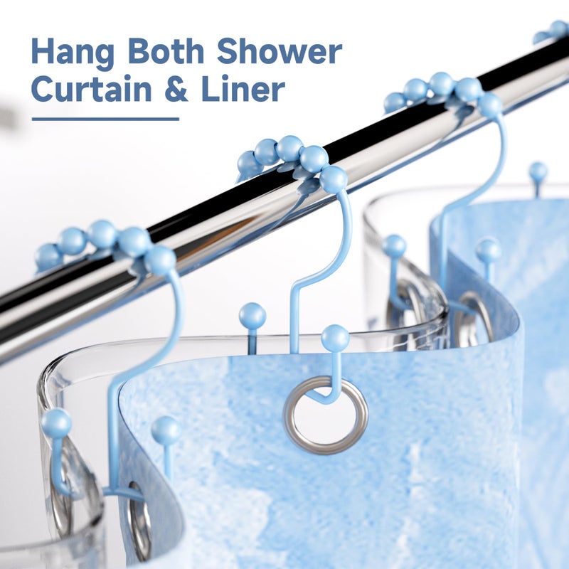Titanker Shower Curtain Hooks, Rust Resistant Shower Curtain Rings for Bathroom, Metal Double Glide Shower Hooks Hangers for Bathroom Shower Rods Curtains, Set of 12 Hooks - Blue - Image 2